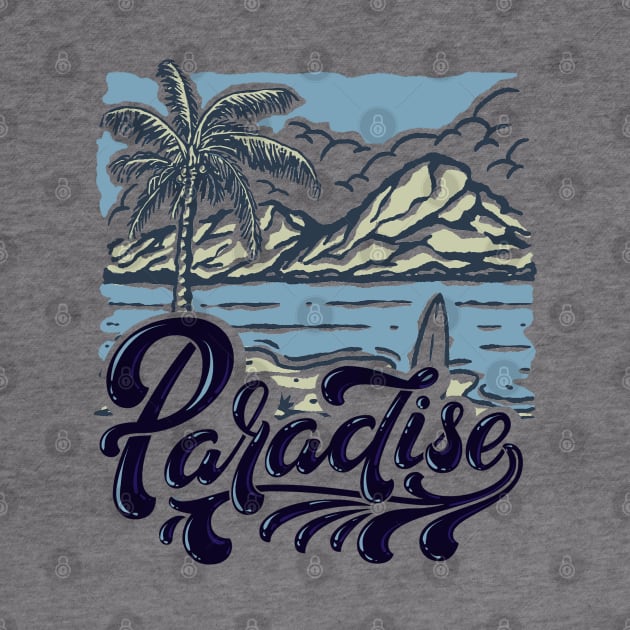 Beach Tropical Paradise Surfing Mountains Palm Tree Landscape Design by Joaddo